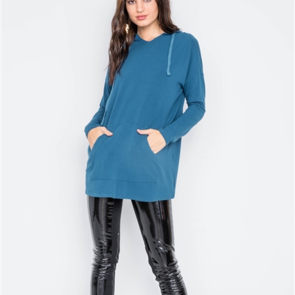 Teal Knit Long Sleeve Hoodie Sweater